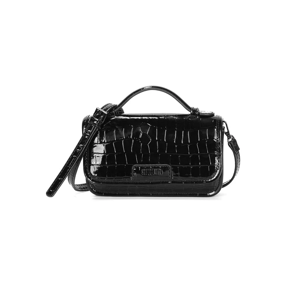 Bolsa Pequena Material Croco Preta Alça Transversal - vista 1 de 3