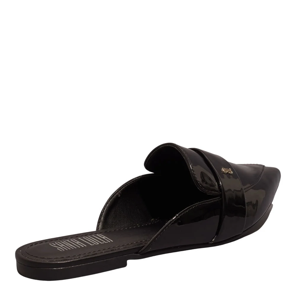 Mocassim Mule Verniz Preto Bico Fino - vista 3 de 4