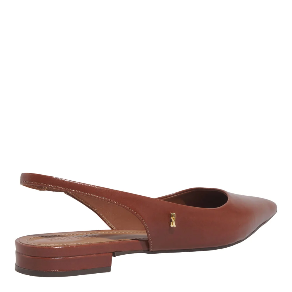 Sapatilha Slingback Couro Confort Marrom Terracota Bico Fino - vista 3 de 5
