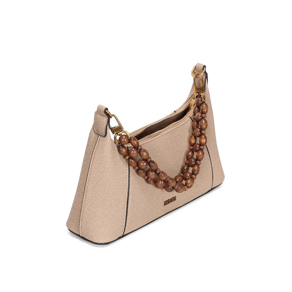 Bolsa Média Canvas Bege Areia Alça Miçangas - vista 3 de 3