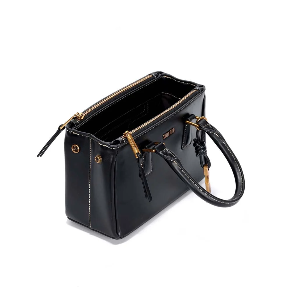 Bolsa Pequena Quadrada Soft Preto Pesponto Transversal - vista 2 de 2