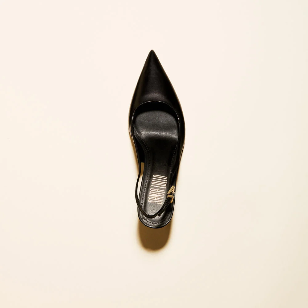Scarpin Slingback Couro Pelica Liso Preto Anabela - vista 3 de 3