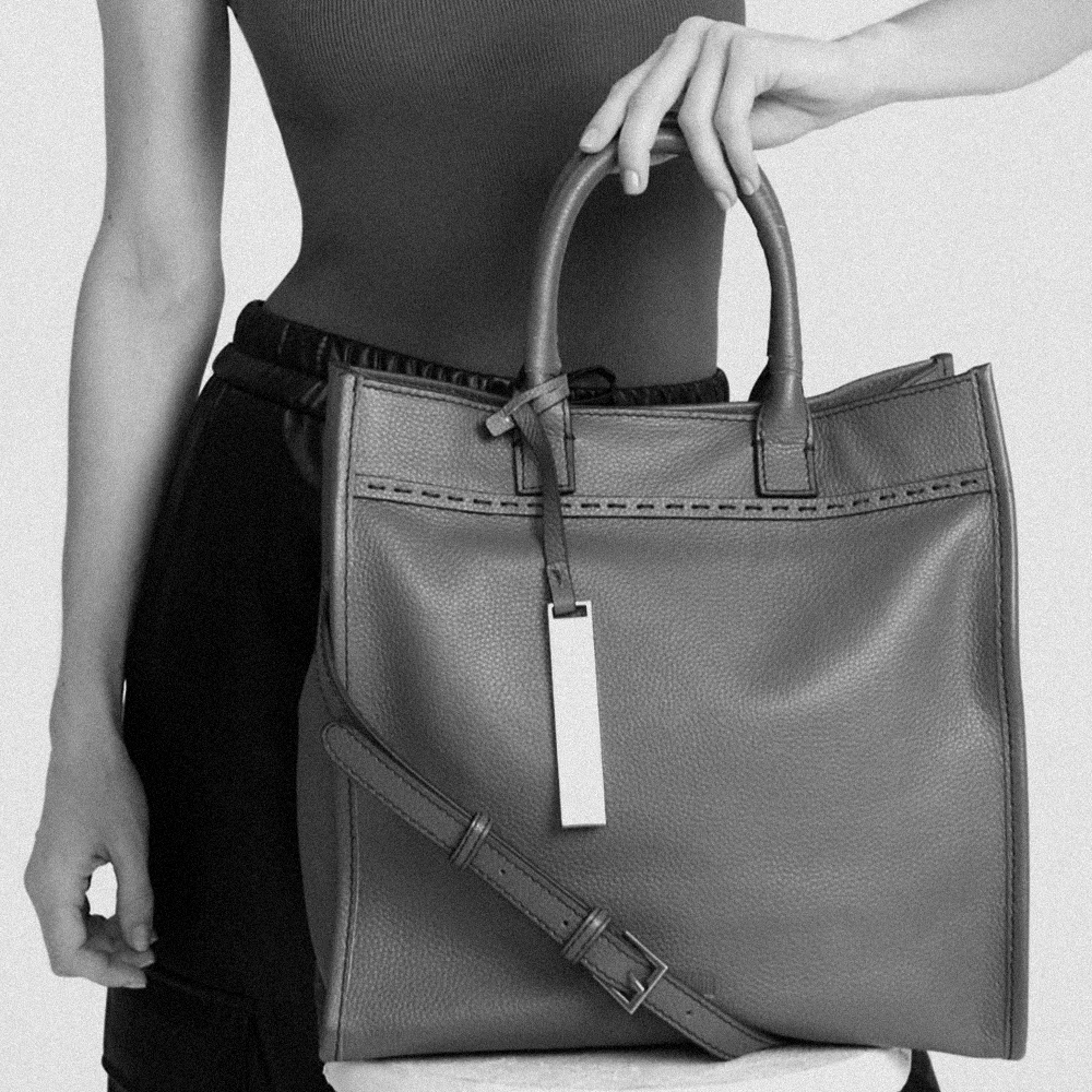 Bolsa Tote Pesponto Grande de Couro Bege - Linha Genuine Leather - vista 2 de 4