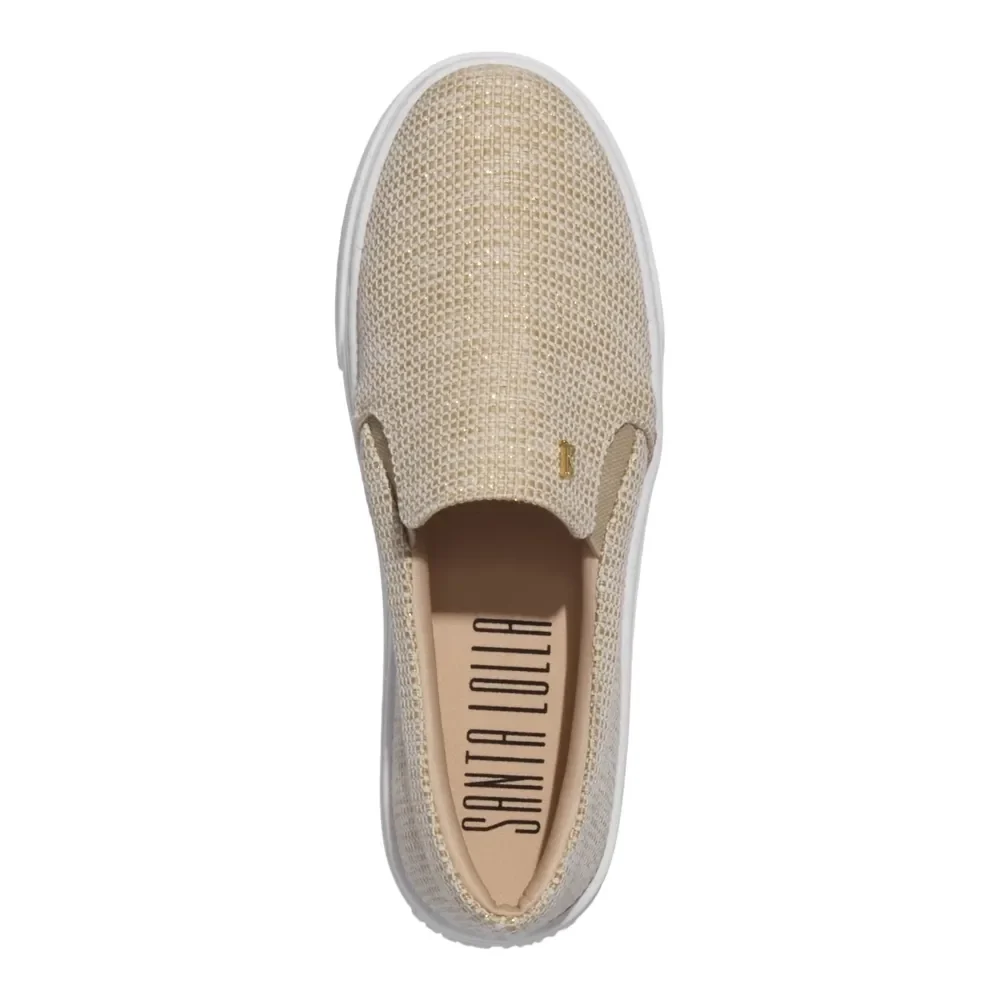 Tênis Slip On Material Juta Dourado - vista 3 de 4