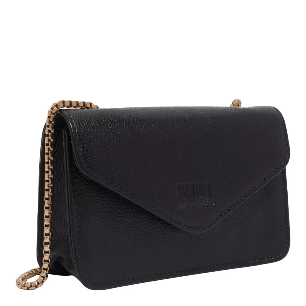 Bolsa Envelope Couro Soft Preto Alça Transversal - vista 2 de 3