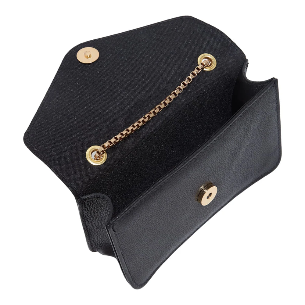 Bolsa Envelope Couro Soft Preto Alça Transversal - vista 3 de 3
