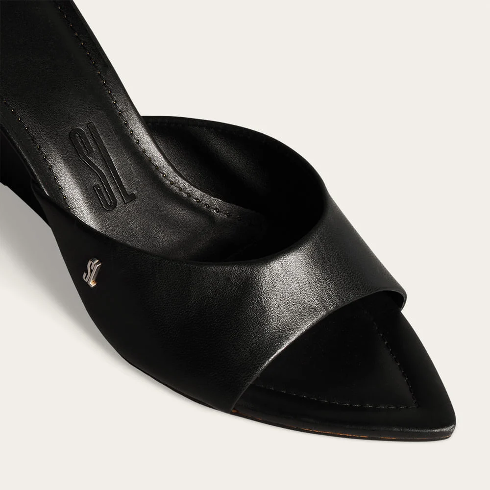 Tamanco Mule Anabela Couro Pelica Soft Bico Fino Preto - vista 3 de 4