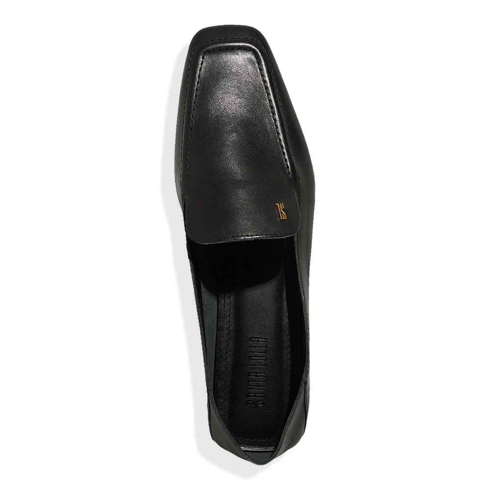 Mocassim Couro Bico Quadrado Preto - vista 4 de 5
